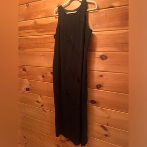 Vtg 90s Plaza South Black Floral Embroidered Sleeveless Sheath Dress Romantic 14